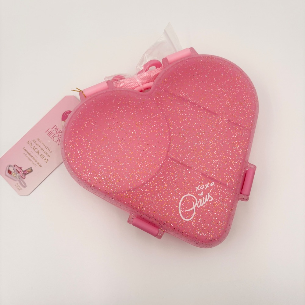 Paris Hilton Pink Glitter Heart Shaped‎ Bento Snack Box Phone Stand